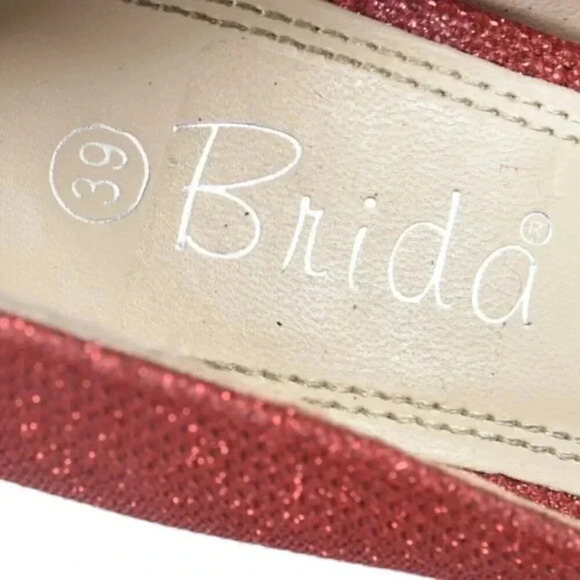 Brida Red Glitter Platform  Heels Stilettos Glitter Closed Toe Size 39 - Picture 12 of 12